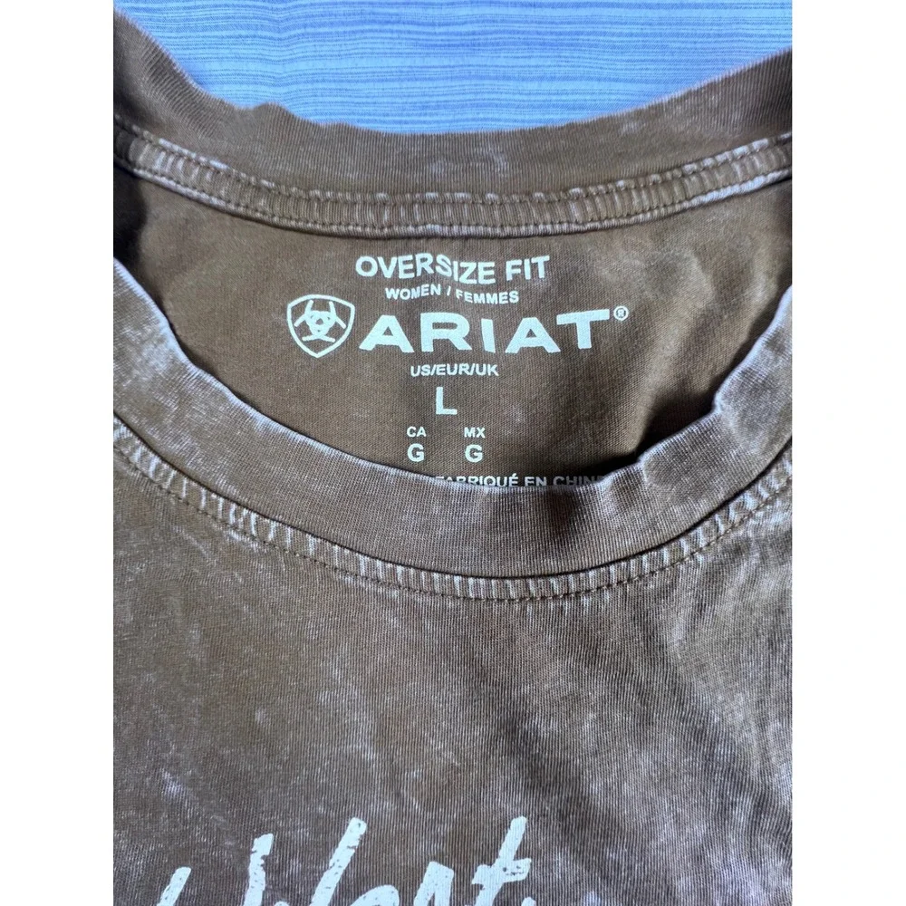 Ariat Wild West Cowboy Graphic T-Shirt Brown Mineral Wash Oversize Fit Womens L - Picture 3 of 6